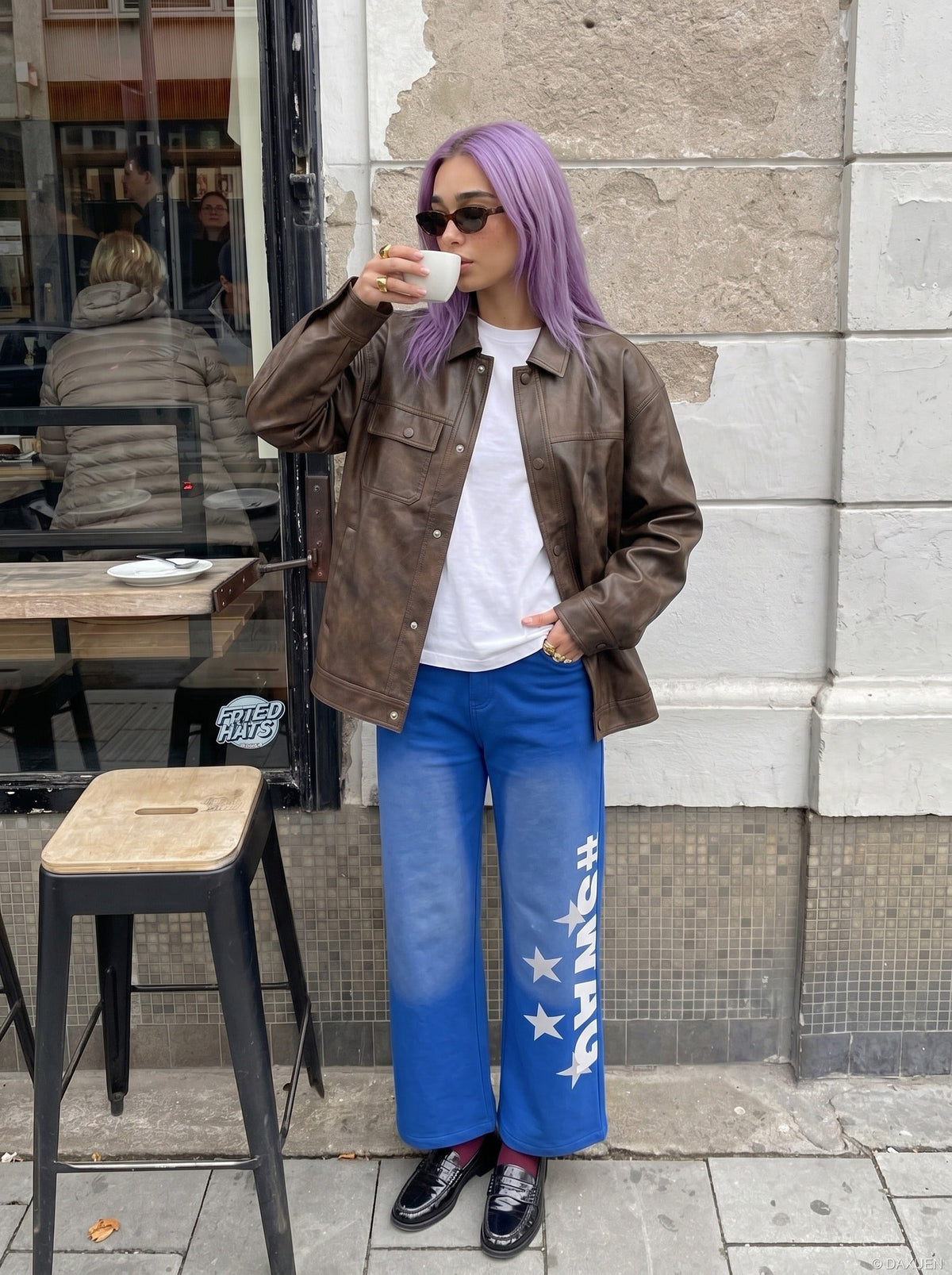 DAXUEN High-waisted wide-leg pants with graphic print — model photo