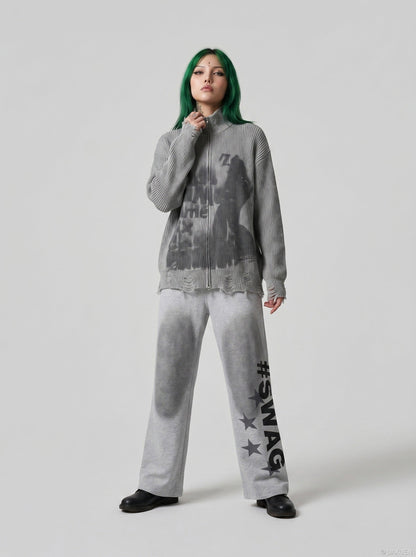 DAXUEN High-waisted wide-leg pants with graphic print — model photo