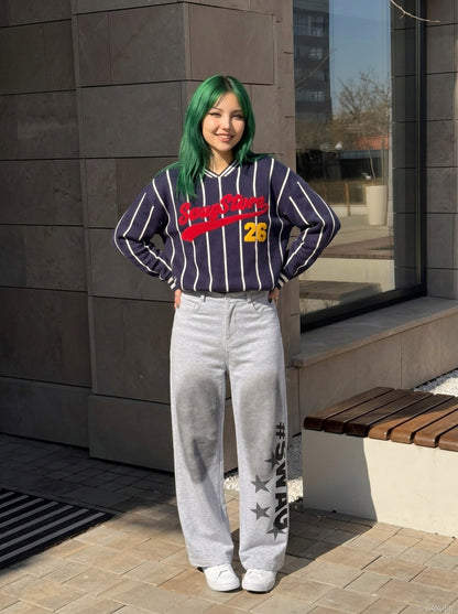 DAXUEN High-waisted wide-leg pants with graphic print — model photo