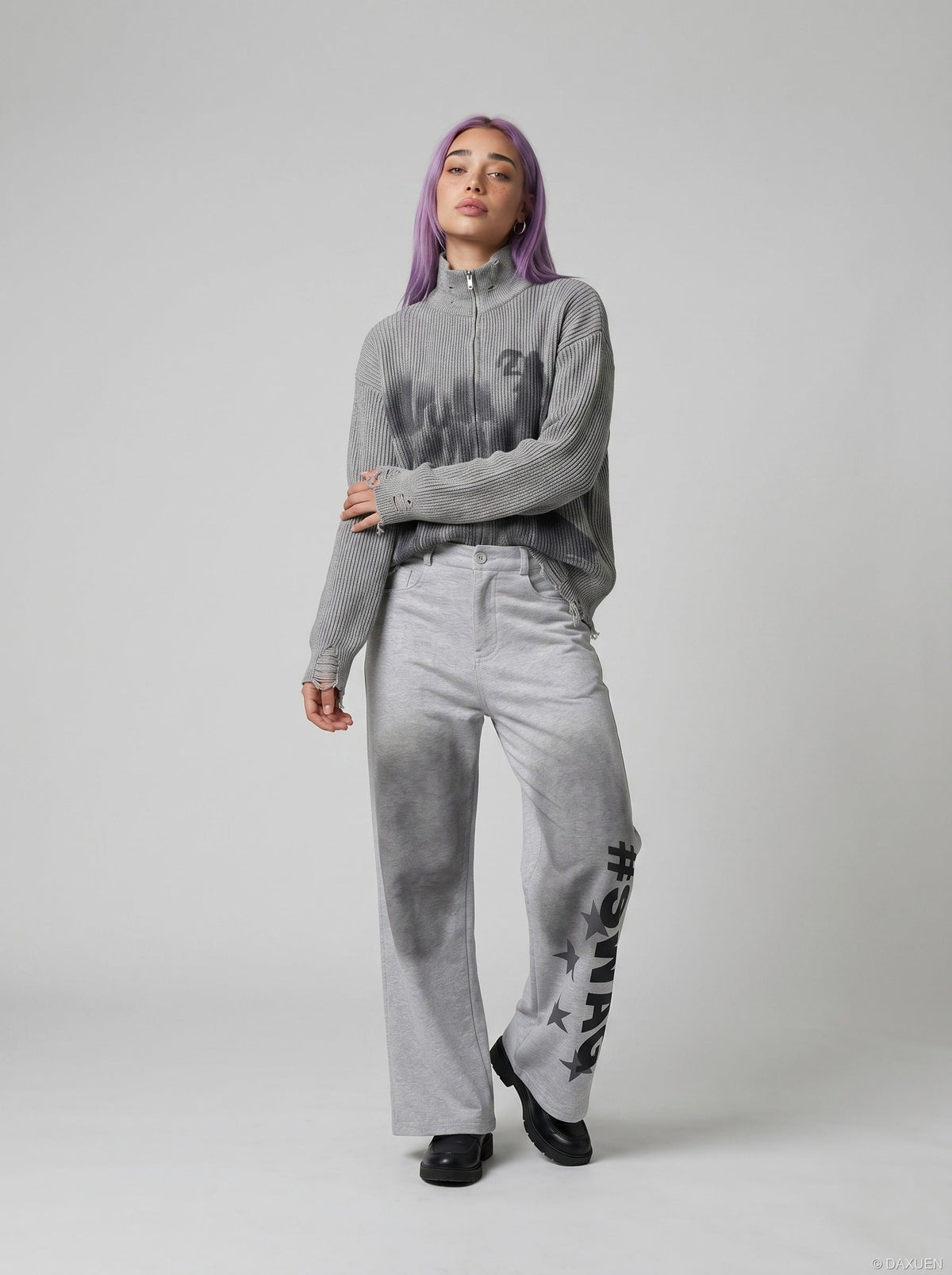 DAXUEN High-waisted wide-leg pants with graphic print — model photo