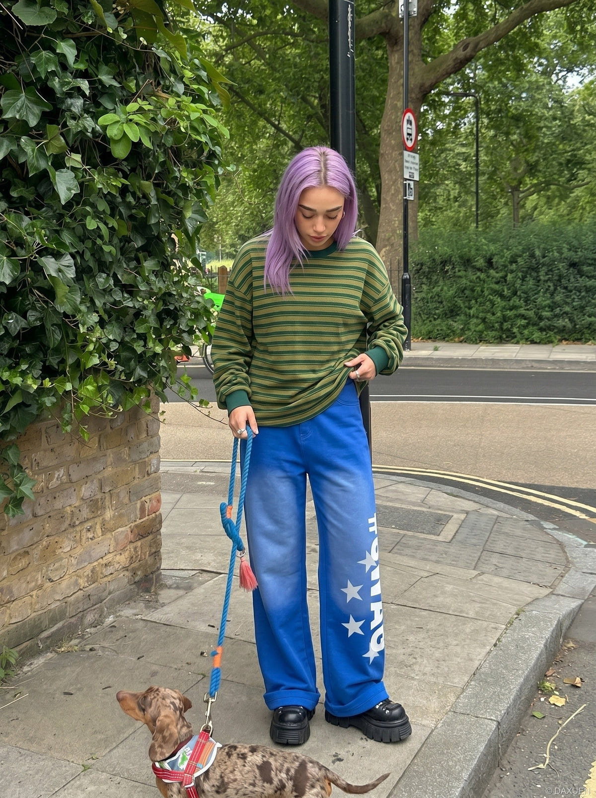 DAXUEN High-waisted wide-leg pants with graphic print — model photo