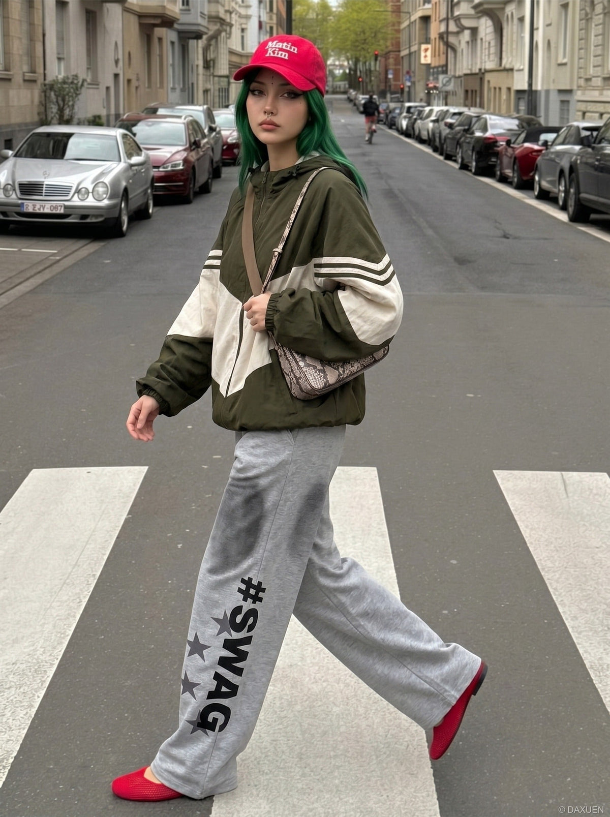 DAXUEN High-waisted wide-leg pants with graphic print — model photo