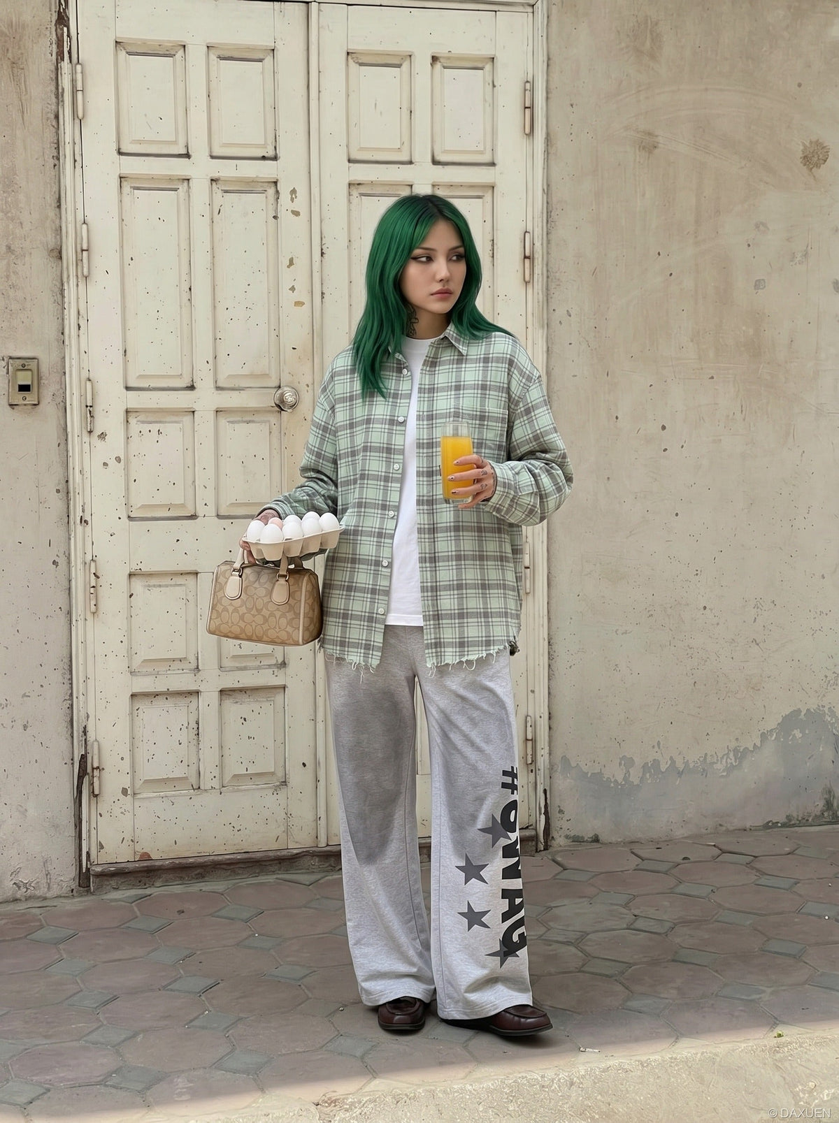 DAXUEN High-waisted wide-leg pants with graphic print — model photo