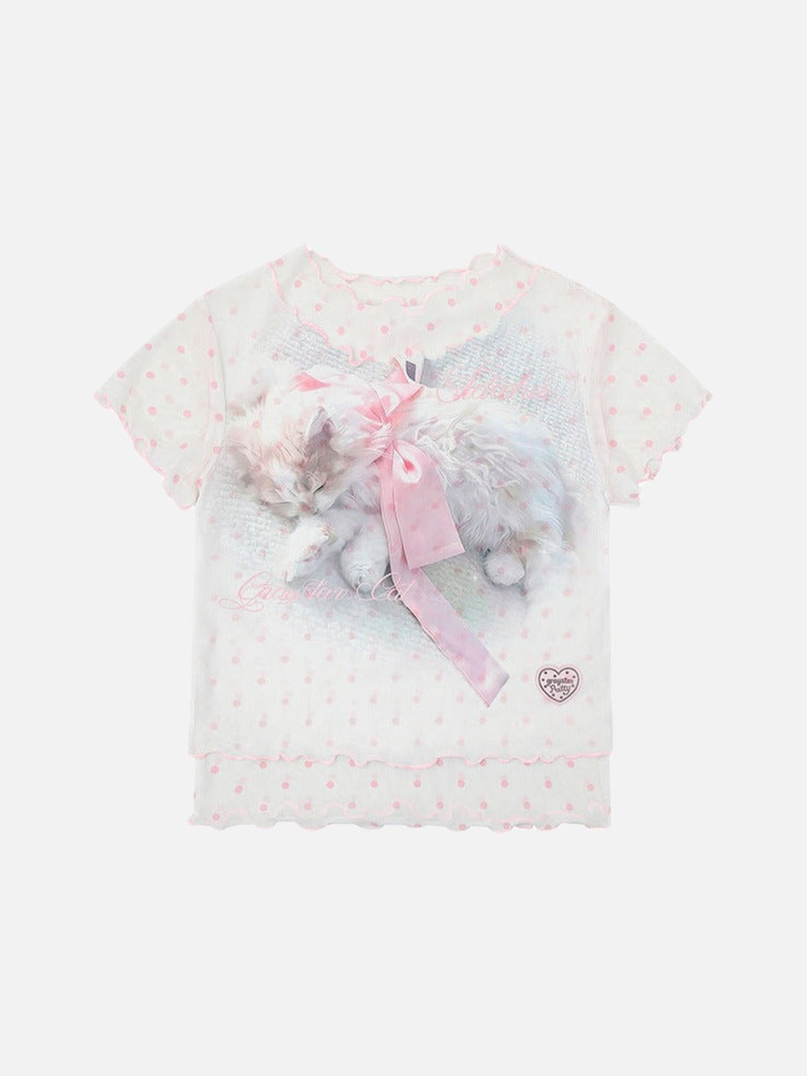DAXUEN Short-sleeved slim-fit t-shirt with cat graphic