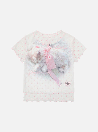 DAXUEN Short-sleeved slim-fit t-shirt with cat graphic