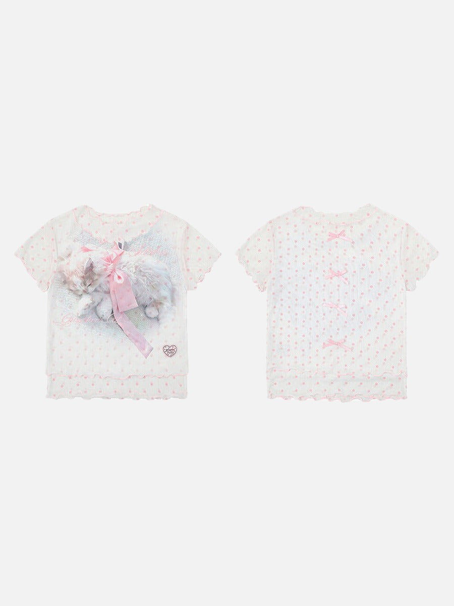 DAXUEN Short-sleeved slim-fit t-shirt with cat graphic