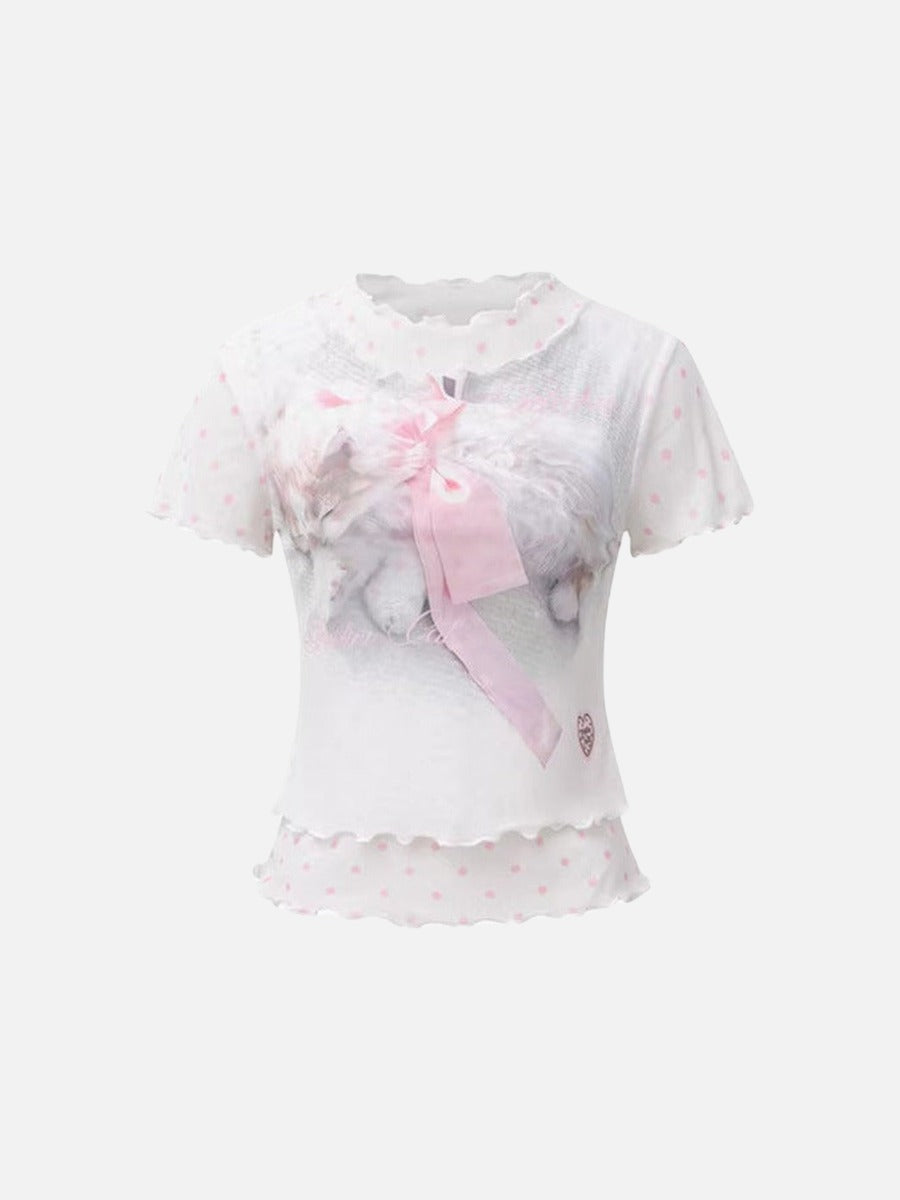 DAXUEN Short-sleeved slim-fit t-shirt with cat graphic