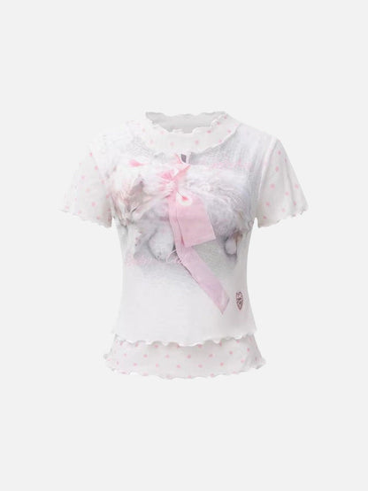 DAXUEN Short-sleeved slim-fit t-shirt with cat graphic