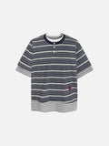 Navy and Grey Striped Henley T-Shirt