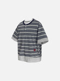 Navy and Grey Striped Henley T-Shirt