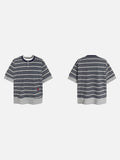 Navy and Grey Striped Henley T-Shirt