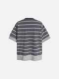 Navy and Grey Striped Henley T-Shirt