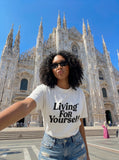 DAXUEN Relaxed Italic Statement Graphic Tee — model photo