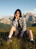 DAXUEN Tailored wide-leg shorts with zipper detail — model photo