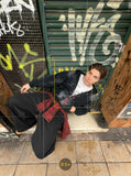 DAXUEN Men's tailored wide-leg trousers in dark grey and black — model photo