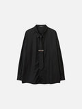 Textured Black Button-Up Shirt with Tie