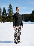 DAXUEN black textured botanical graphic mandarin collar jacket — model photo