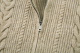 DAXUEN beige cable knit full-zip cardigan