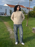 DAXUEN beige cable knit full-zip cardigan — model photo