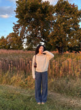DAXUEN beige cable knit full-zip cardigan — model photo
