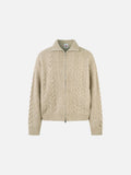 DAXUEN beige cable knit full-zip cardigan