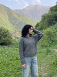DAXUEN beige cable knit full-zip cardigan — model photo