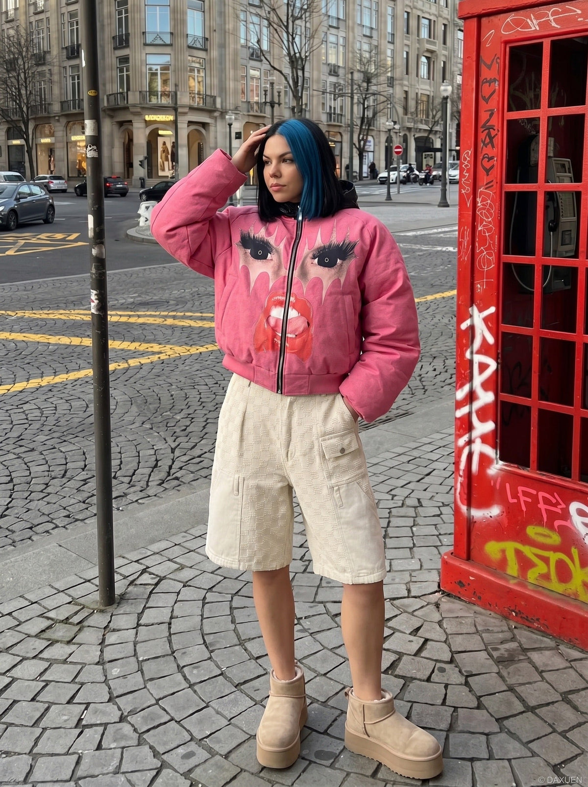 DAXUEN Textured cargo shorts with pockets and a unique pattern — model photo