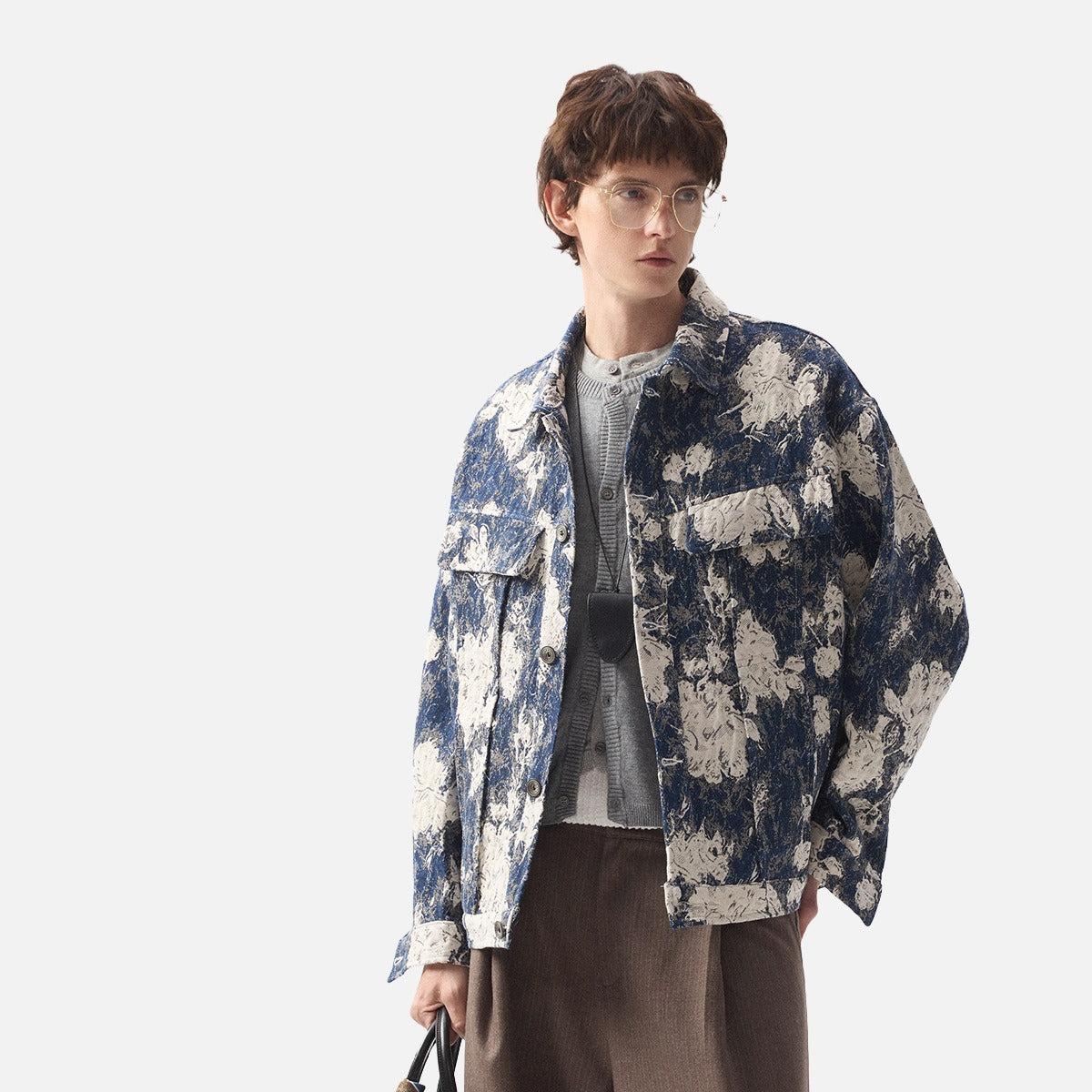 DAXUEN dark blue abstract patterned long-sleeve jacket