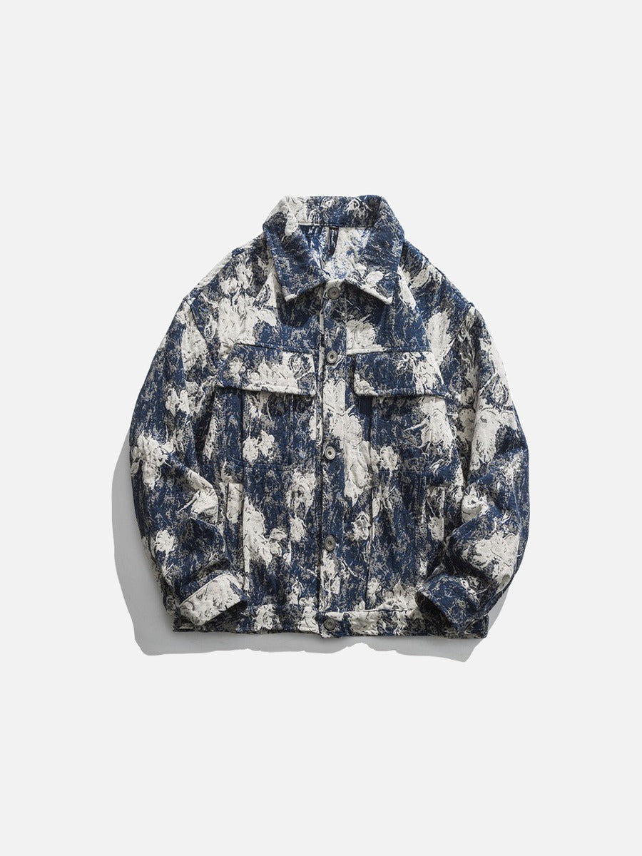 DAXUEN dark blue abstract patterned long-sleeve jacket