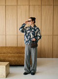 DAXUEN dark blue abstract patterned long-sleeve jacket — model photo