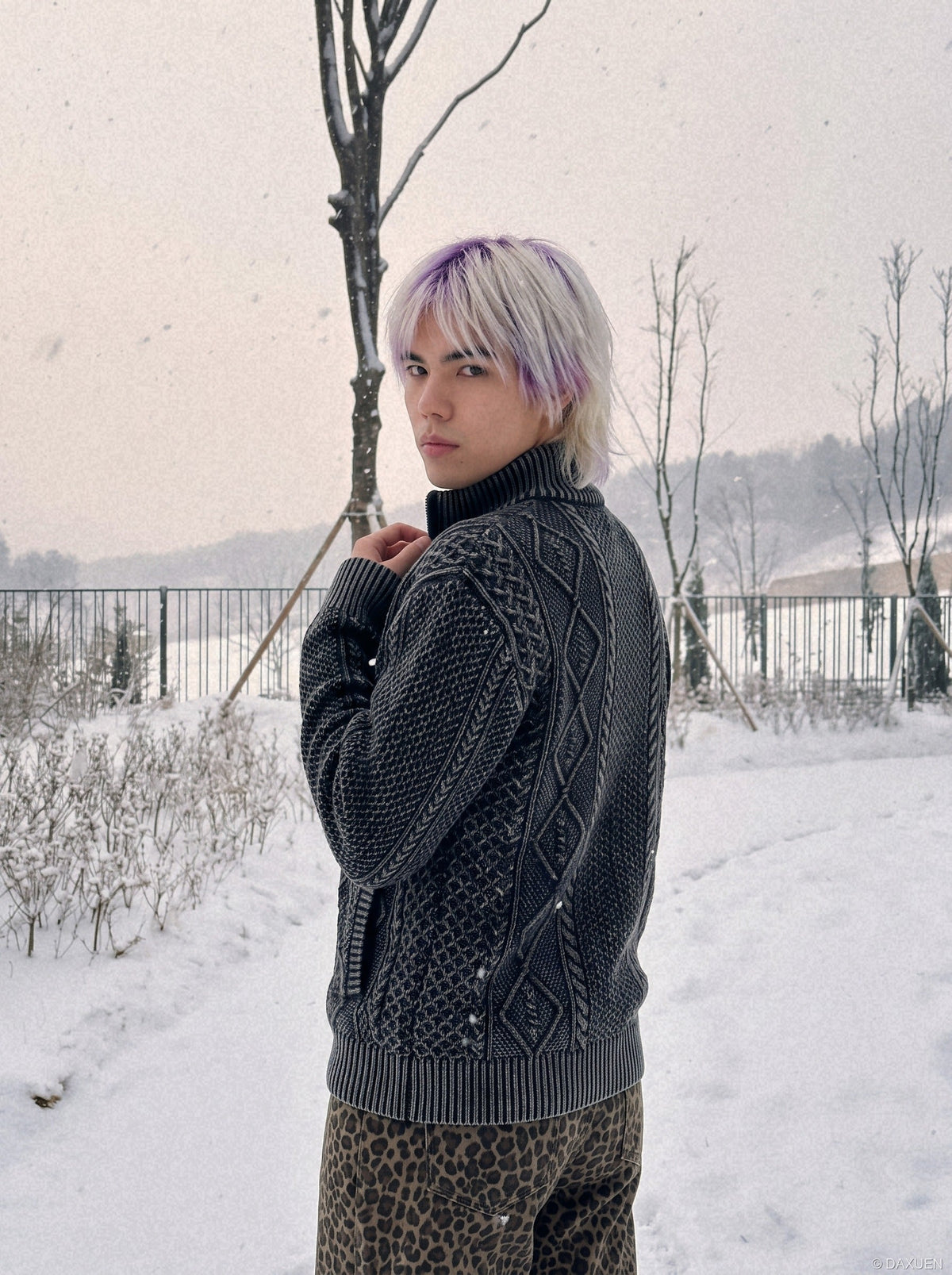 Textured Dark Grey Full-Zip Knit Cardigan