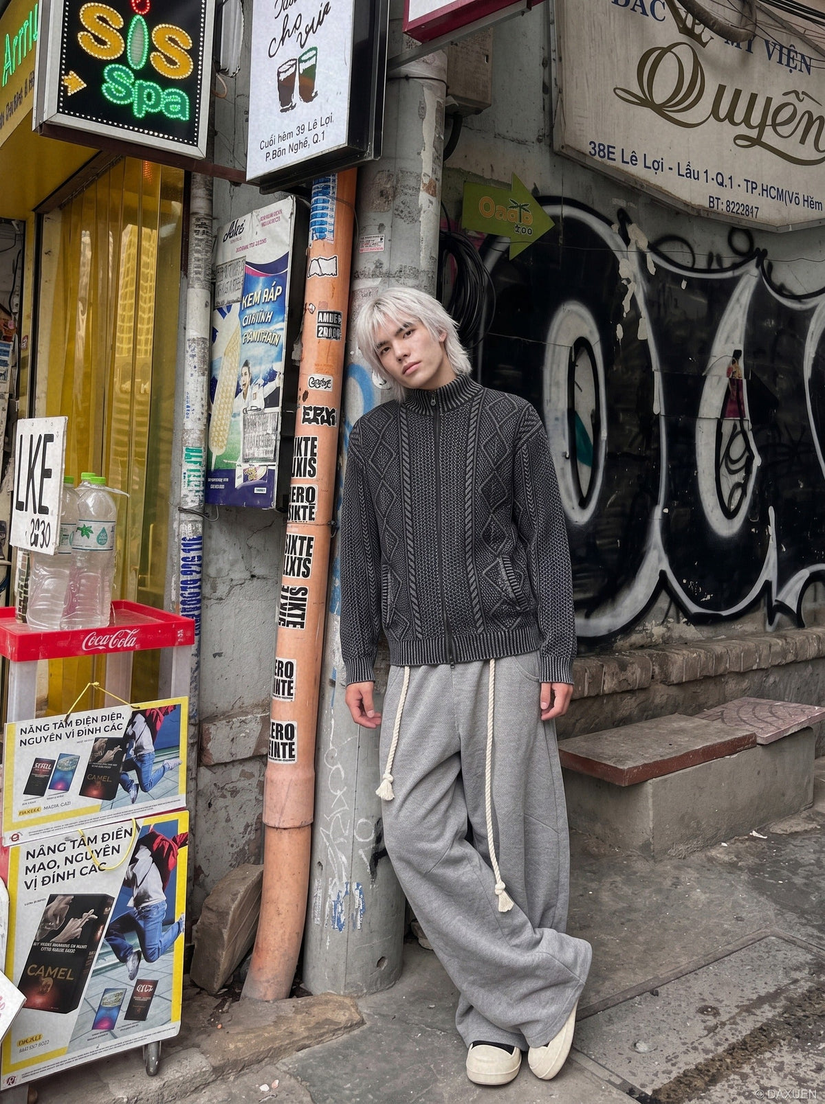 Textured Dark Grey Full-Zip Knit Cardigan