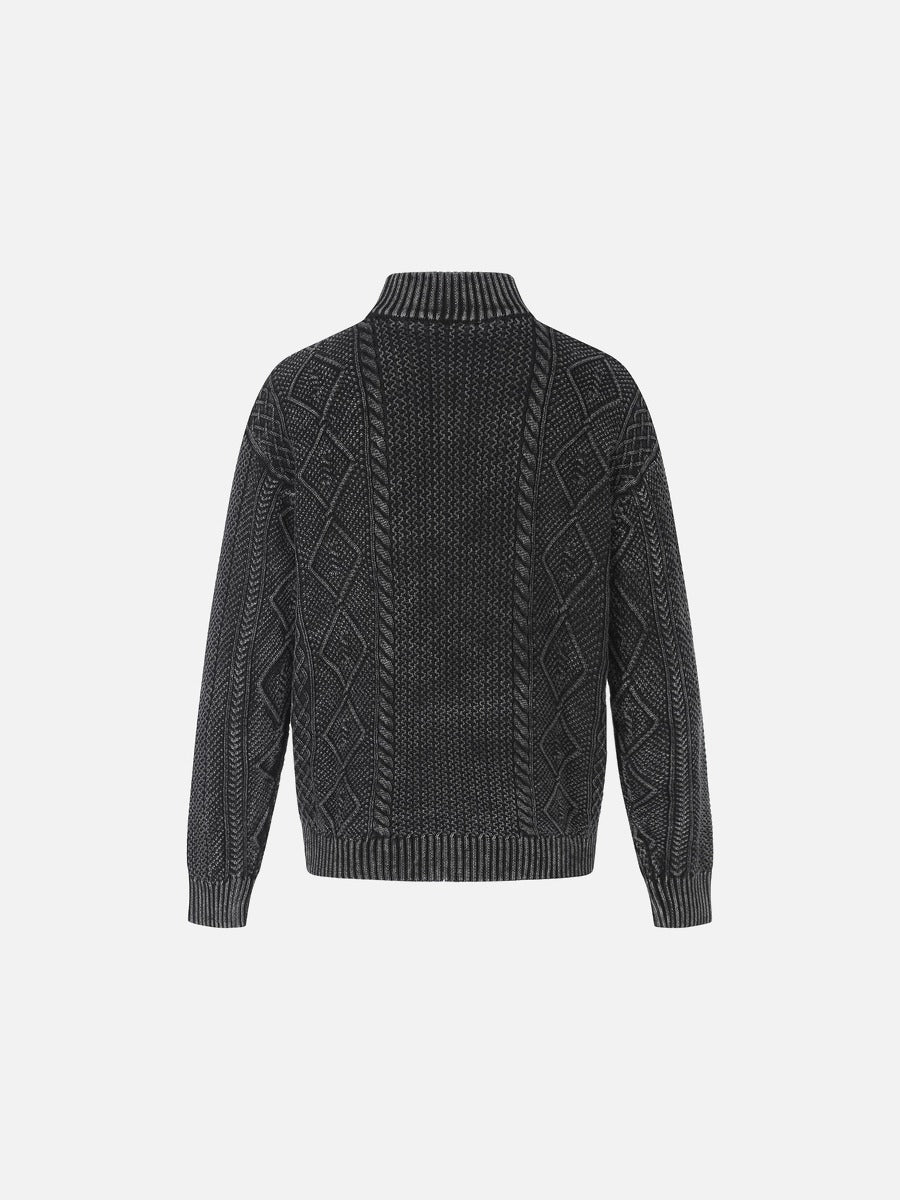 Textured Dark Grey Full-Zip Knit Cardigan