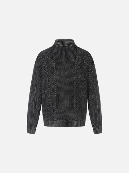 Textured Dark Grey Full-Zip Knit Cardigan