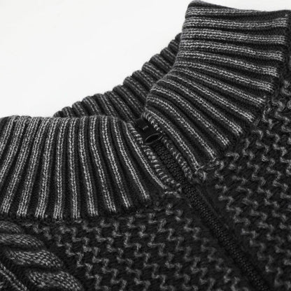 Textured Dark Grey Full-Zip Knit Cardigan