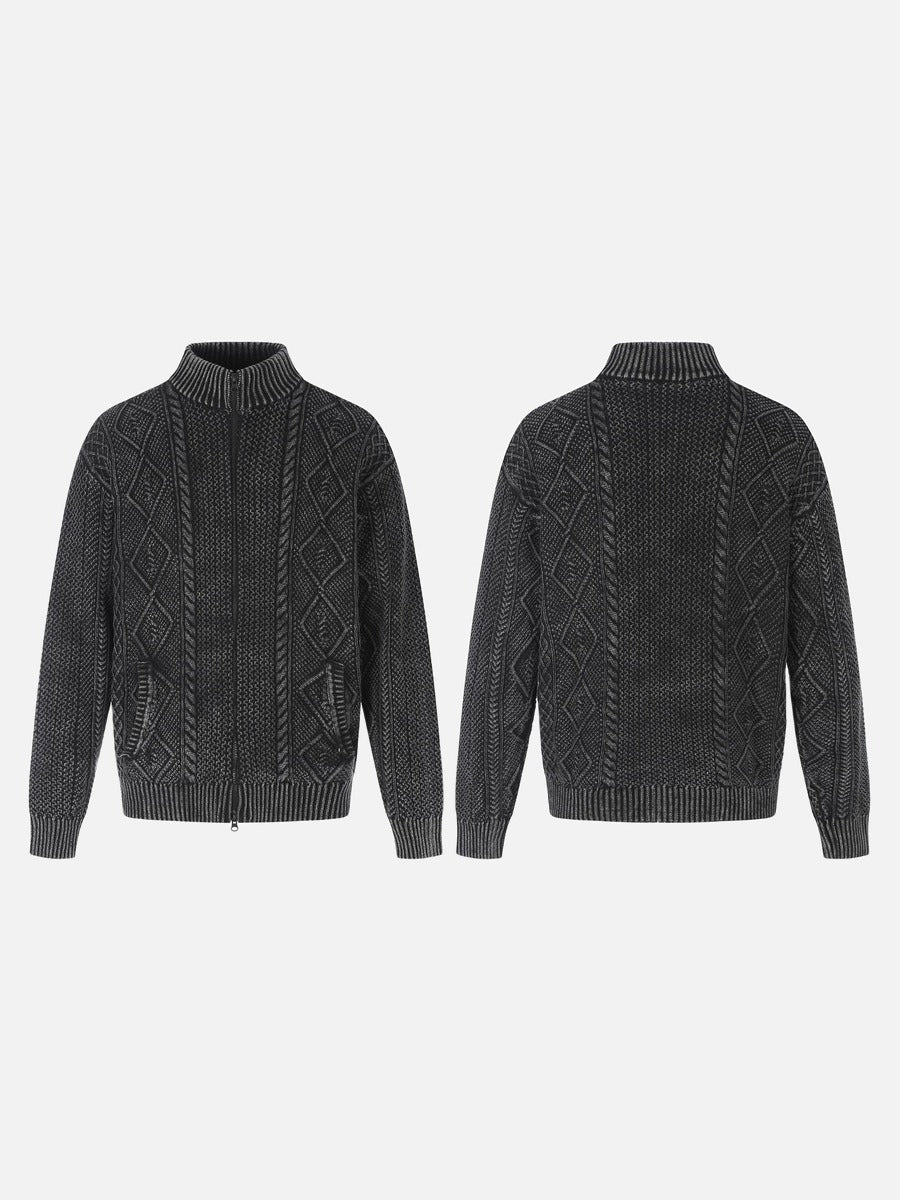 Textured Dark Grey Full-Zip Knit Cardigan