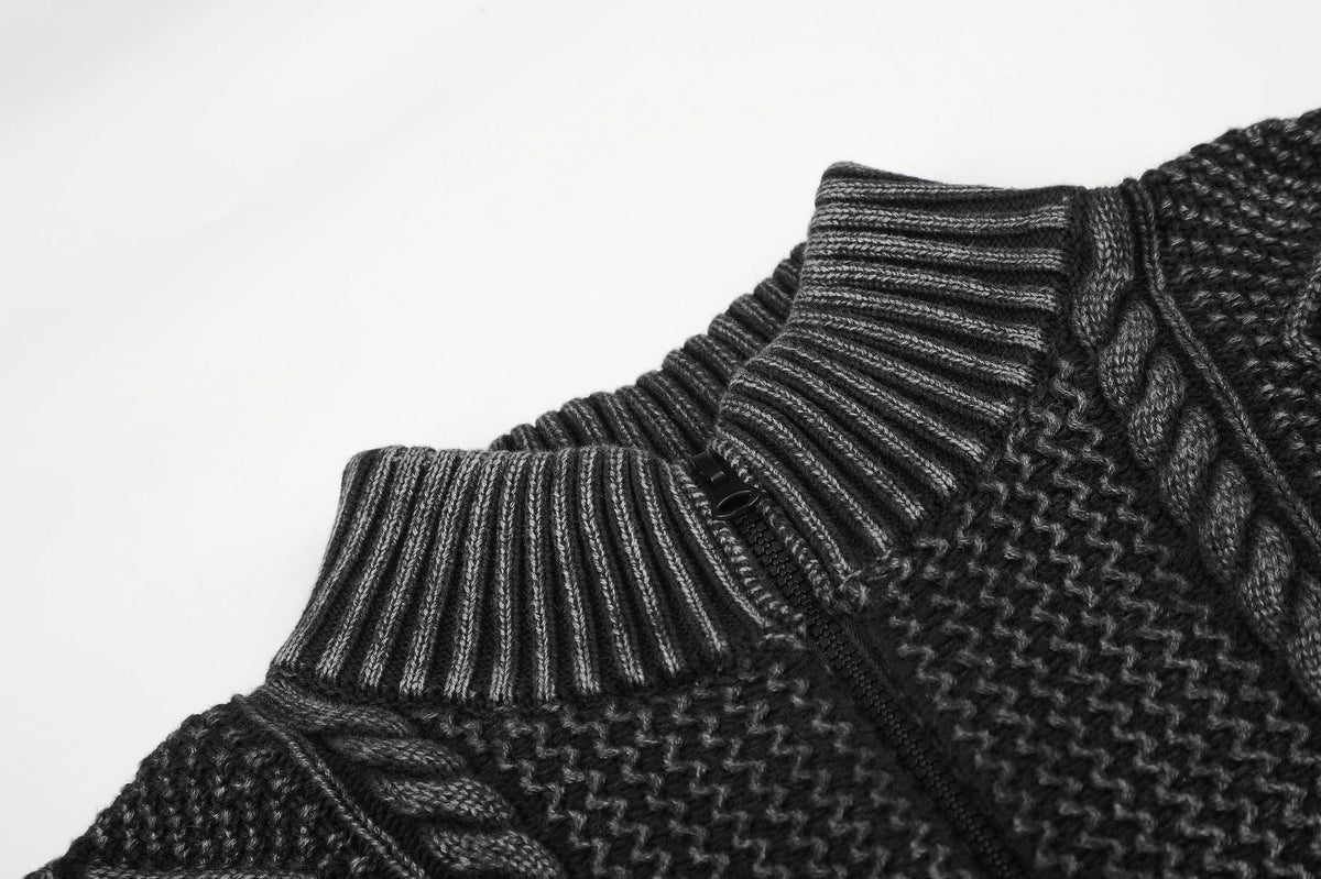Textured Dark Grey Full-Zip Knit Cardigan