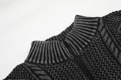 Textured Dark Grey Full-Zip Knit Cardigan
