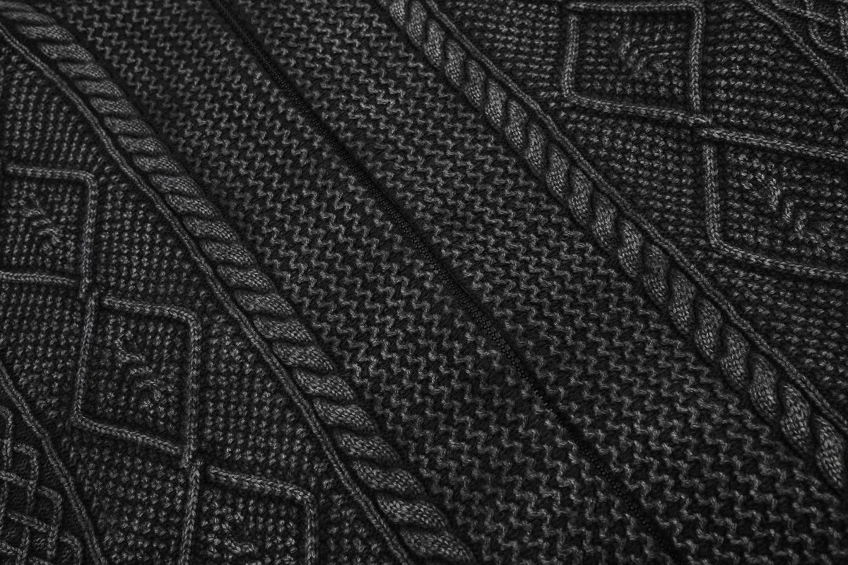 Textured Dark Grey Full-Zip Knit Cardigan