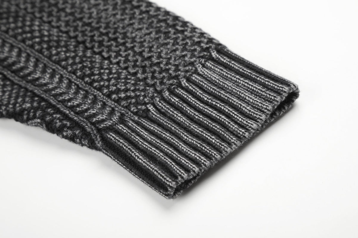 Textured Dark Grey Full-Zip Knit Cardigan