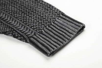 Textured Dark Grey Full-Zip Knit Cardigan