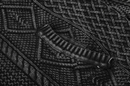 Textured Dark Grey Full-Zip Knit Cardigan