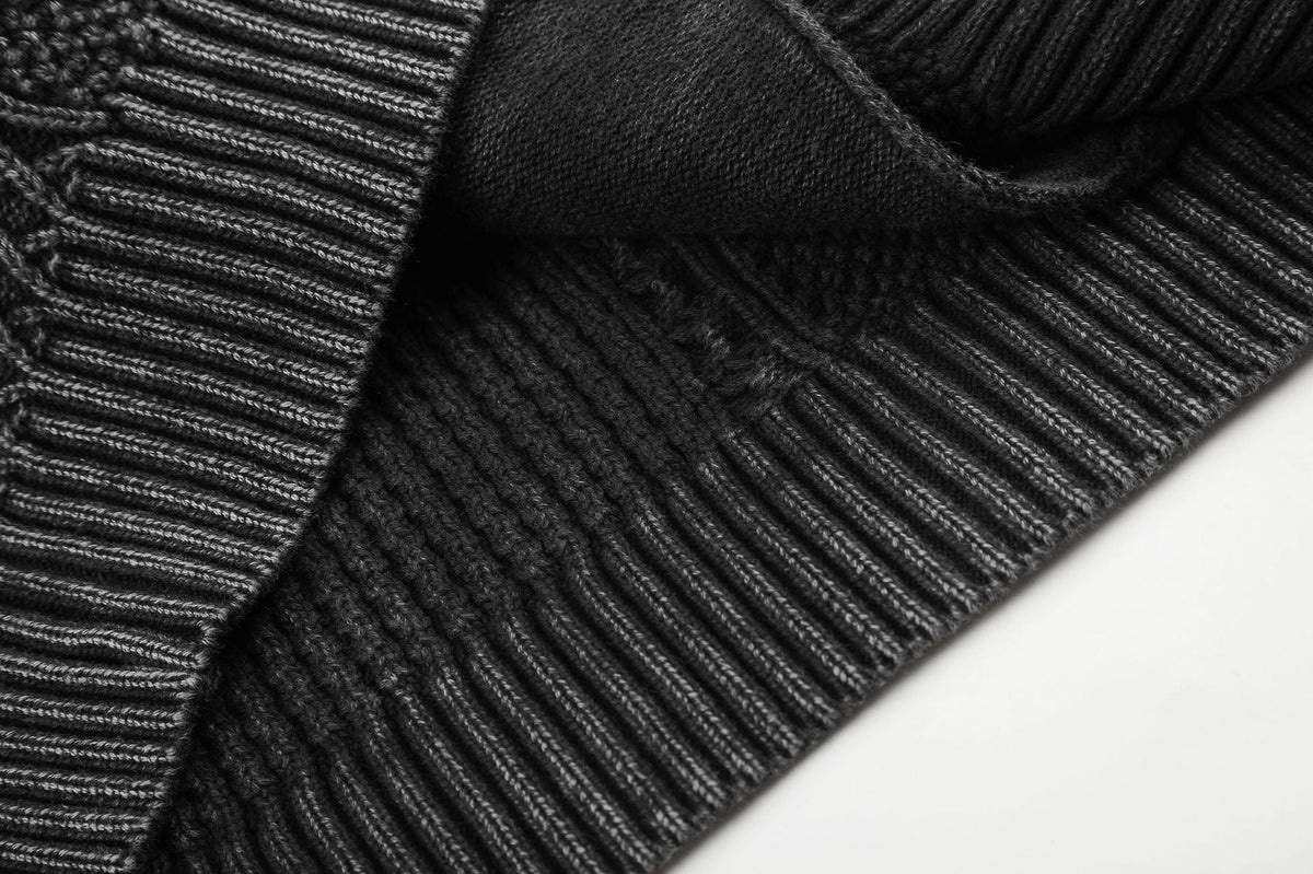 Textured Dark Grey Full-Zip Knit Cardigan
