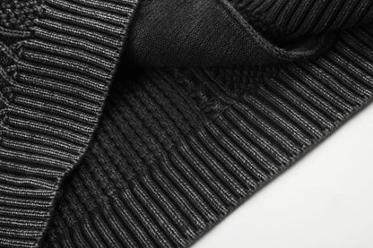 Textured Dark Grey Full-Zip Knit Cardigan