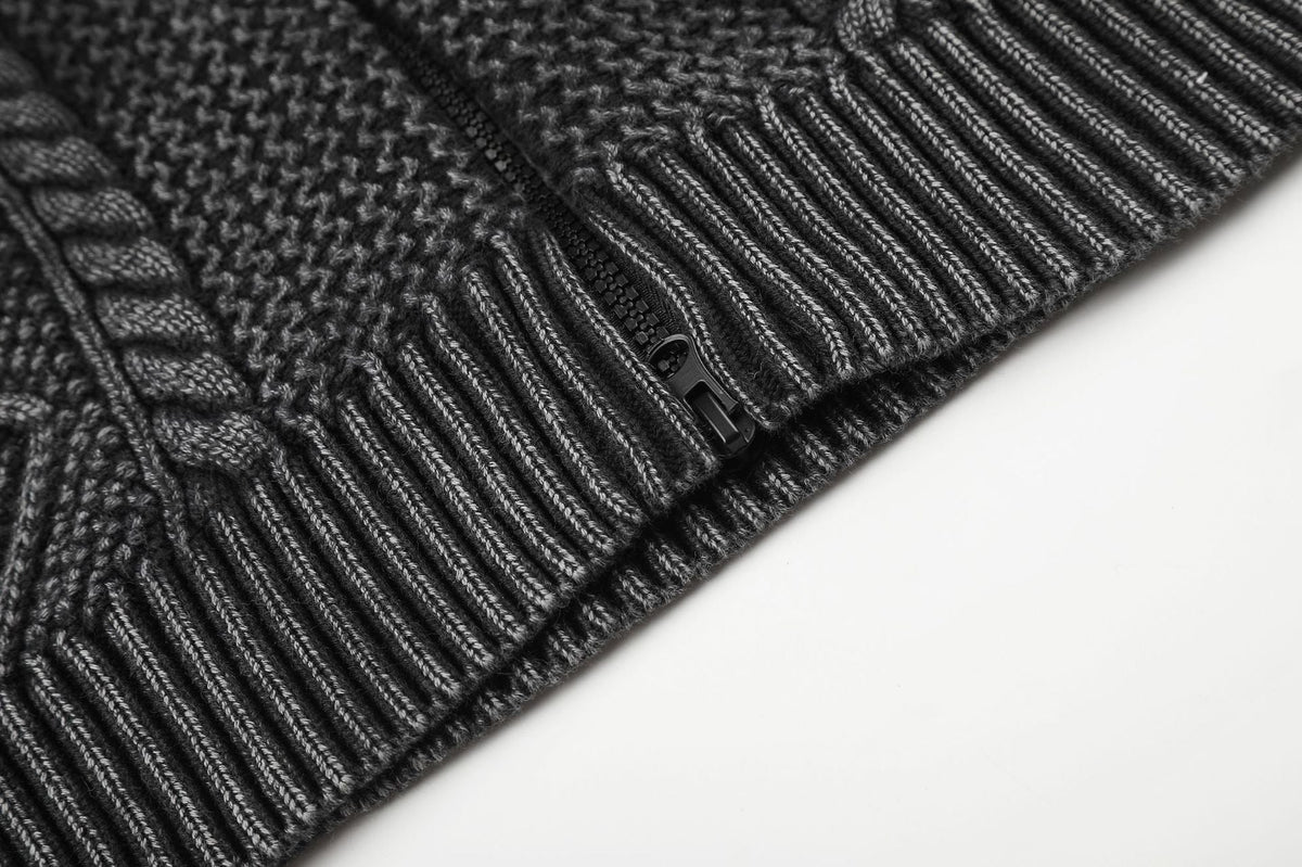 Textured Dark Grey Full-Zip Knit Cardigan