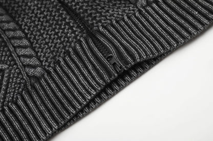 Textured Dark Grey Full-Zip Knit Cardigan