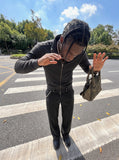 DAXUEN dark grey striped zip-up jacket — model photo