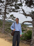 DAXUEN dark grey textured wide-leg pants — model photo