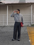 DAXUEN dark grey textured wide-leg pants — model photo