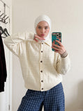 DAXUEN dark navy textured grid oversized cardigan — model photo